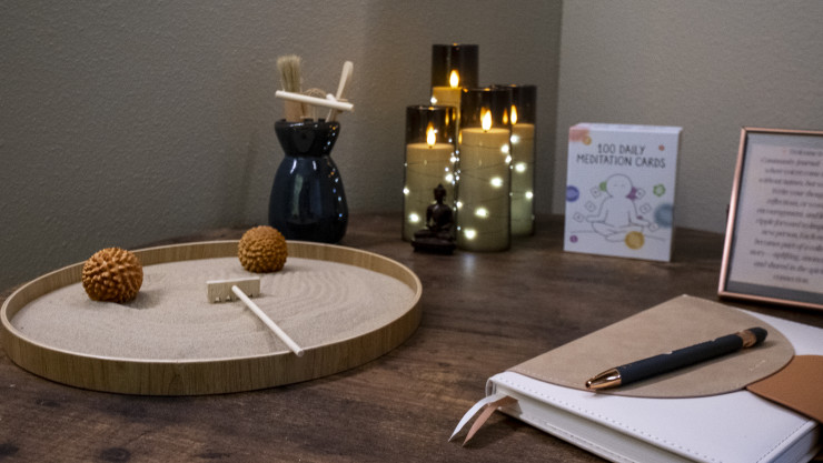 Image of a corner of the meditation room with candles