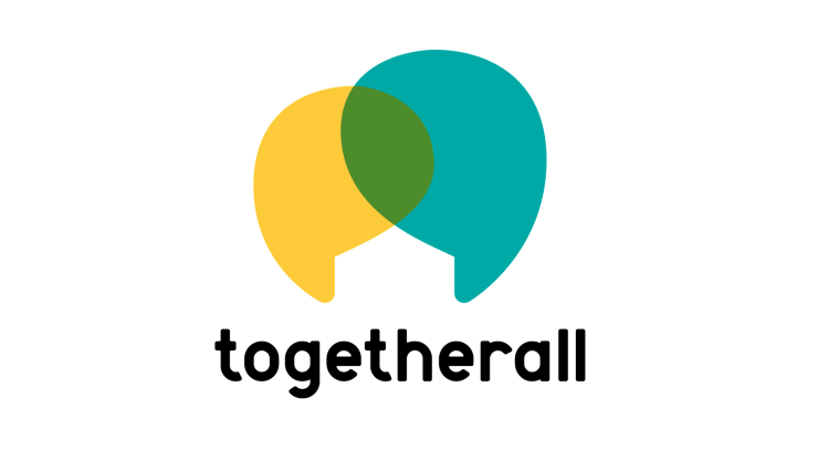 Togetherall Logo that is green and yellow bubbles with the name beneath in black text