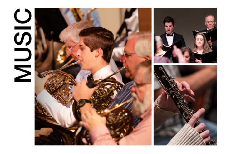 Music students playing instruments