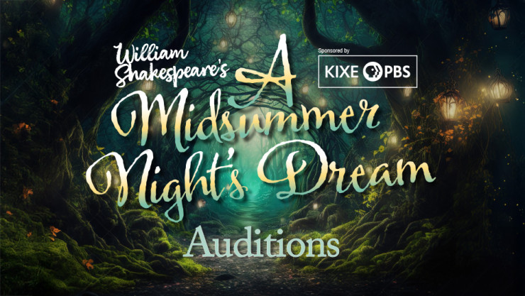 A midsummer night's dream in text with a dark forest in the background
