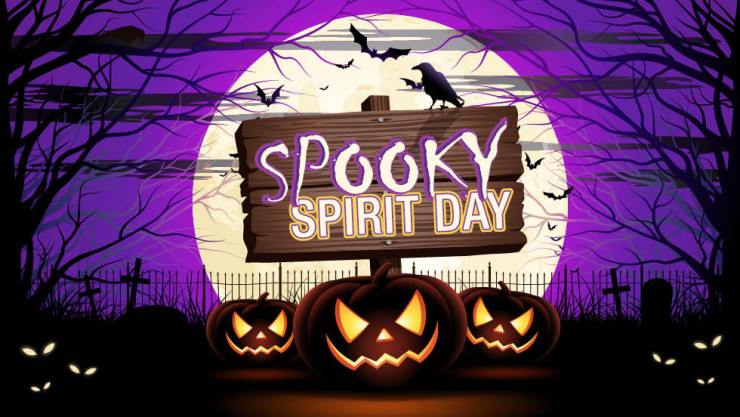 Spooky Spirit Day text with jack-o-lanterns