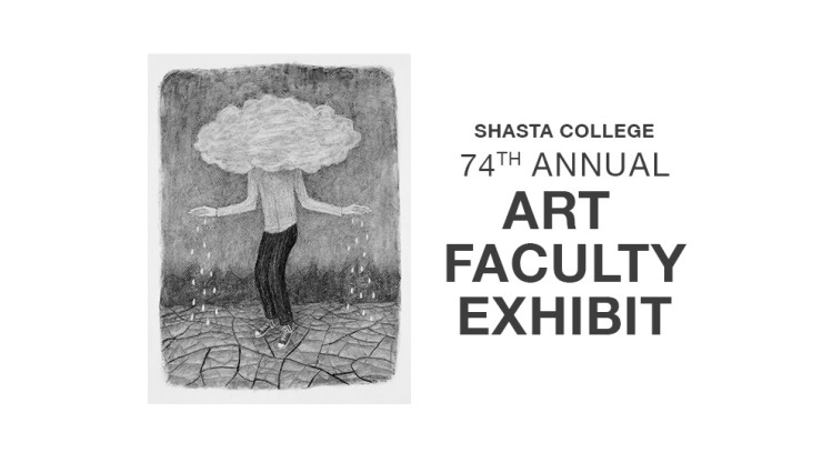 Art Faculty Exhibit with image of pencil drawn person with their head in a cloud