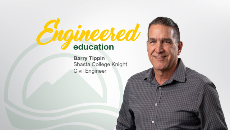 Graphic with “Engineered education” text and a portrait of civil engineer Barry Tippin.