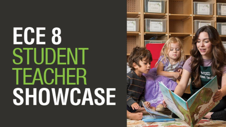 "Early Childhood Education Student Teacher Showcase" text next to a teacher in a classroom