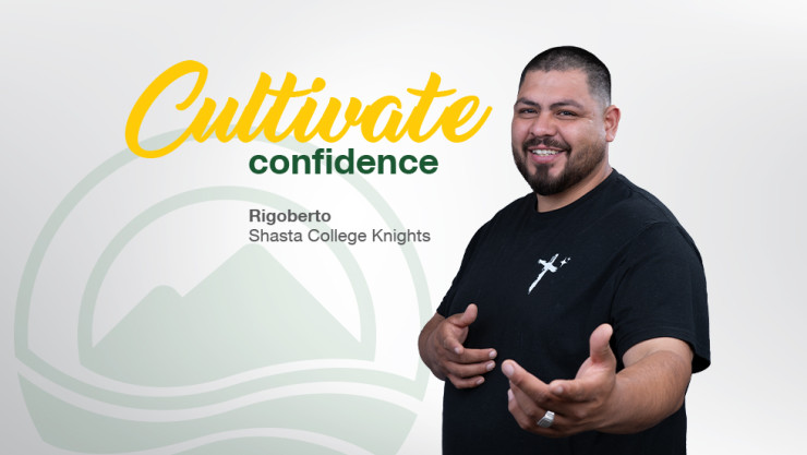 Image of a man standing next to text "Cultivate Confidence"