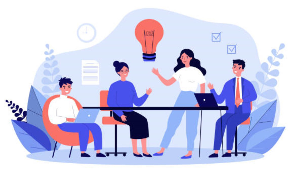 Image of drawn people around a desk